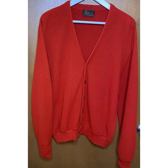JCPenney V-Neck Cardigan Sweater 100% Acrylic Red Dad Grandpa Vintage Men's Sz L - Picture 2 of 7